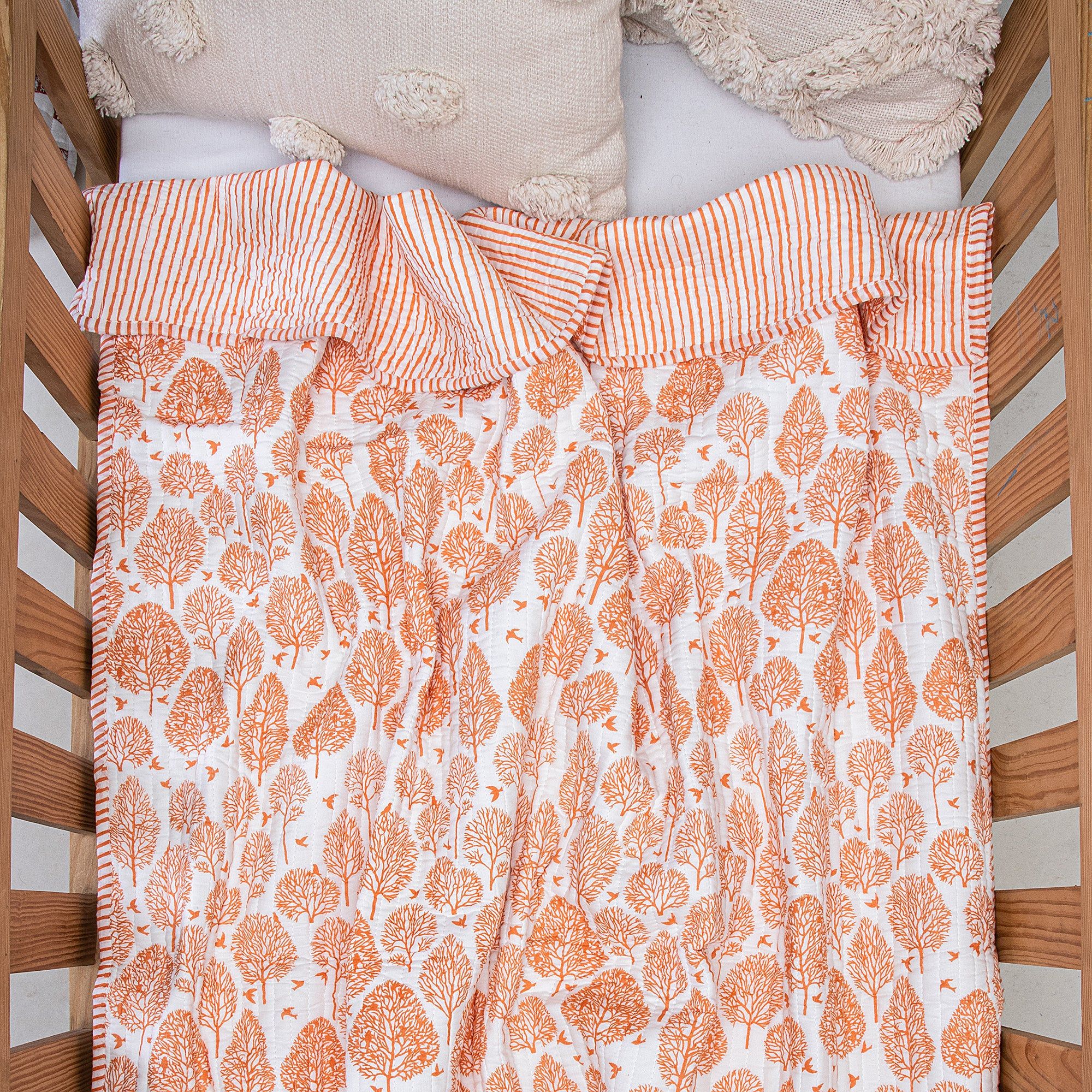 Orange Leaf Print Soft Cotton Baby Blankets & Quilts 092